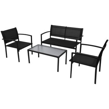 Muebles jardín con 4 sillas mesa y sombrilla Outsunny 80x80x70cm negro