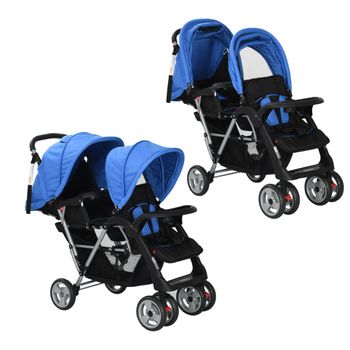 Carrito Para 2 Niños Tandem De Acero Azul Y Negro Vidaxl