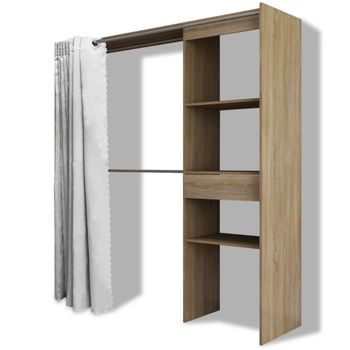 Armario Ropero Cortina Ajustable En Anchura Vidaxl 121-168cm - Roble