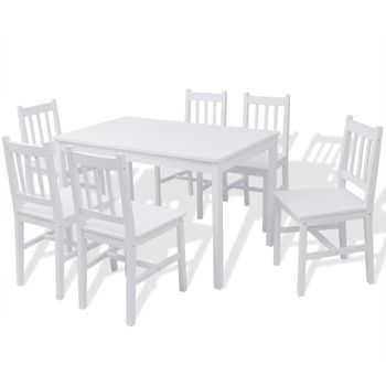 Set De Comedor Siete Piezas Madera De Pino Blanco Vidaxl