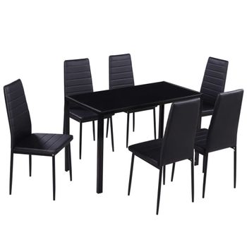 Conjunto De Mesa De Comedor Siete Piezas Negro Vidaxl