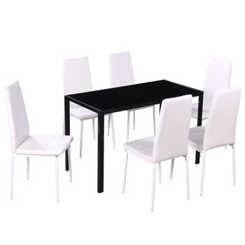 Conjunto De Mesa De Comedor 7 Piezas Blanco Y Negro Vidaxl