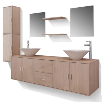 Conjunto De Muebles De Baño Con Lavabo Y Grifo 11 Piezas Beige Vidaxl