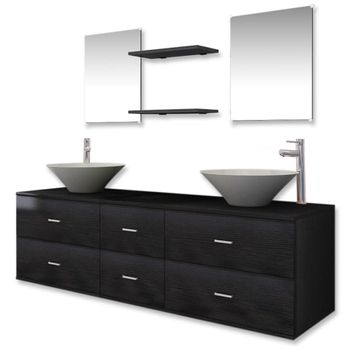 Conjunto De Muebles De Baño Con Lavabo Y Grifo 9 Piezas Negro Vidaxl