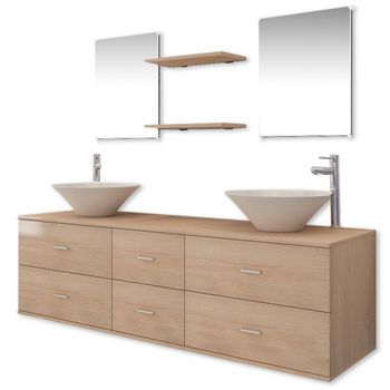 Conjunto De Muebles De Baño Con Lavabo Y Grifo 9 Piezas Beige Vidaxl