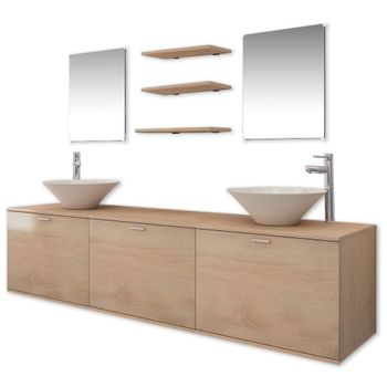 Conjunto De Muebles De Baño Con Lavabo Y Grifo 11 Piezas Beige Vidaxl