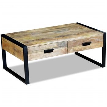 Mesa De Centro Con 2 Cajones Madera De Mango 100x60x40 Cm Vidaxl