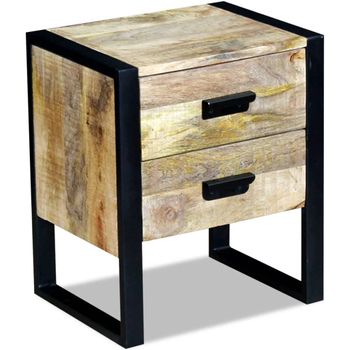 Mesa Auxiliar Con 2 Cajones Madera Maciza De Mango 43x33x51 Cm Vidaxl