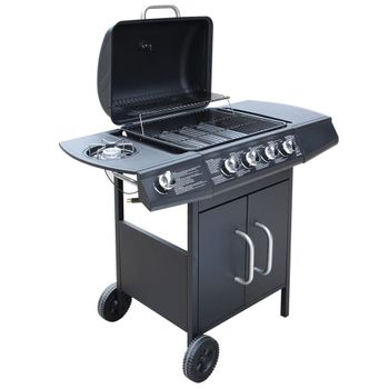 Barbacoa Grill De Gas 4+1 Quemadores Negra Vidaxl