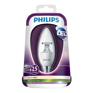 Philips Led Bombilla Vela Clara  De 4w (25 w) Casquillo Fino E14, Luz Blanca Cálida 2700 k,  No Regulable