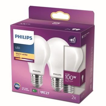 Set De 2 Bombillas Estándar Led 100w E27 Blanco Cálido Philips