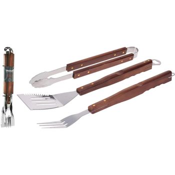 Set 3 Piezas Utensilios Barbacoa En Acero Inoxidable Plastico