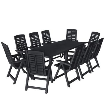 Conjunto De Comedor De Jardín 11 Piezas Plástico Gris Antracita Vidaxl