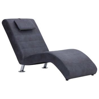 Diván Con Almohada De Piel De Ante Artificial Gris Vidaxl