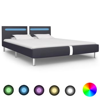 Estructura De Cama Con Led Cuero Sintético Negro 180x200 Cm Vidaxl