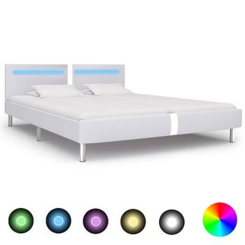 Estructura De Cama Con Led De Cuero Sintético Blanco 180x200 Cm Vidaxl