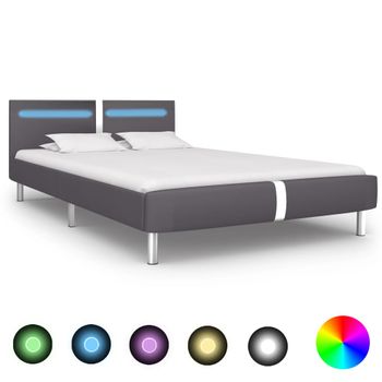 Cama Con Led De Cuero Sintético Gris 140x200 Cm Vidaxl