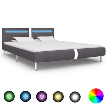 Estructura De Cama Con Led Sin Colchón Cuero Gris 180x200 Cm Vidaxl