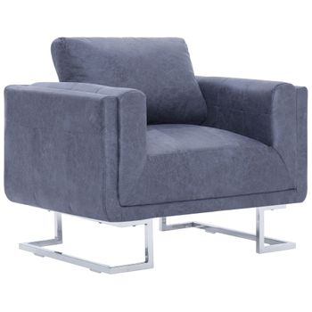 Sillón En Forma De Cubo De Piel De Ante Artificial Gris Vidaxl