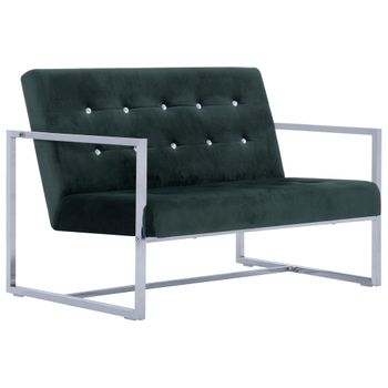 Sofá 2 Plazas Con Reposabrazos Cromados Terciopelo Verde Oscuro 114 X 78 X 81 Cm Vidaxl