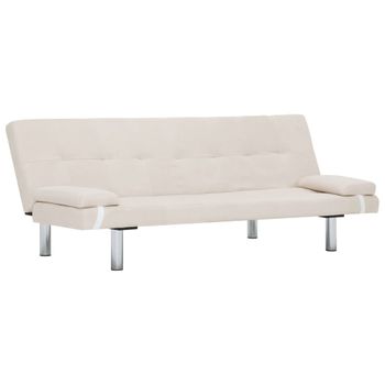 Sofá Cama Con Dos Almohadas De Poliéster Color Crema 168 X 77 X (61,5 / 64 / 66) Cm Vidaxl