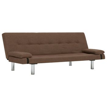 Sofá Cama Con Dos Almohadas De Poliéster Marrón 168 X 77 X (61,5 / 64 / 66) Cm Vidaxl