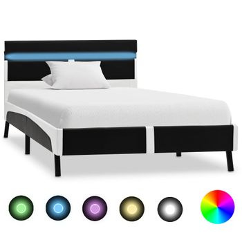 Estructura De Cama Con Led Cuero Sintético Negro 90x200 Cm Vidaxl