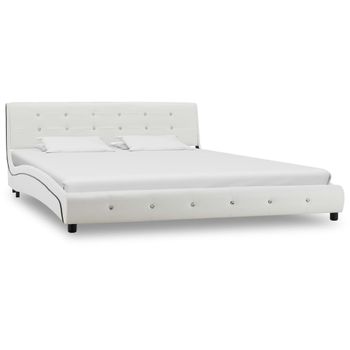 Estructura De Cama Sin Colchón Cuero Sintético Blanco 160x200cm Vidaxl