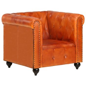 Sillón Chesterfield De Cuero Auténtico Marrón Canela Vidaxl