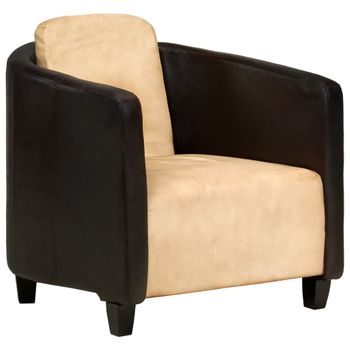 Sillón De Cuero Auténtico Marrón Canela Y Negro Vidaxl