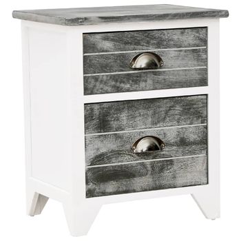 Mesita De Noche Madera De Paulownia Gris Y Blanca 38x28x45 Cm Vidaxl