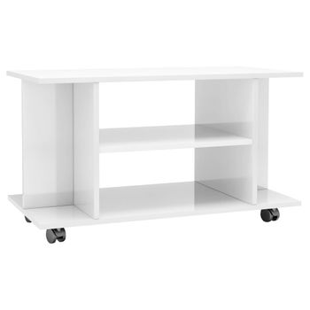 Mueble De Tv Ruedas Madera Ingeniería Blanco Brillo 80x40x45 Cm Vidaxl