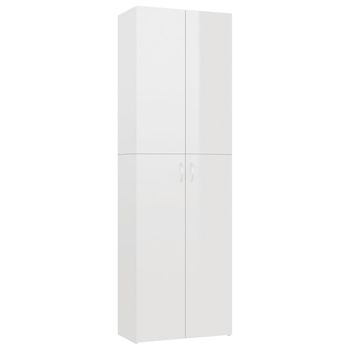 Armario De Oficina De Contrachapado Blanco Brillo 60x32x190 Cm Vidaxl