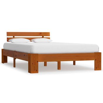 Estructura Cama Con Cabecero Madera Pino Marrón Miel 140x200 Cm Vidaxl