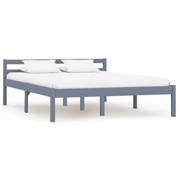 Estructura De Cama De Madera Maciza De Pino Gris 140x200 Cm Vidaxl