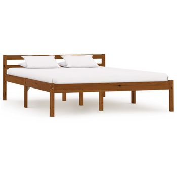 Estructura De Cama Madera Maciza De Pino Marrón Miel 140x200 Cm Vidaxl