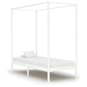 Estructura Cama Con Dosel Madera Maciza Pino Blanco 90x200 Cm Vidaxl