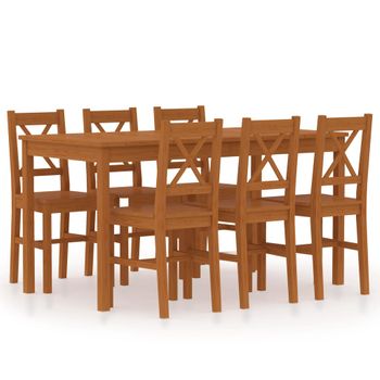 Conjunto De Comedor 7 Piezas Madera De Pino Marrón Miel Vidaxl