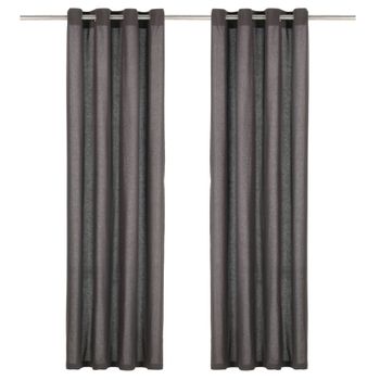 Cortinas Con Anillas De Metal 2 Uds Algodón Antracita 140x245cm Vidaxl