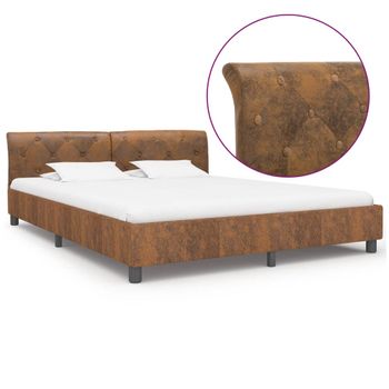 Estructura De Cama De Piel De Ante Artificial Marrón 180x200 Cm Vidaxl