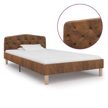 Estructura De Cama Cuero Sintético De Ante Marrón 90x200 Cm Vidaxl