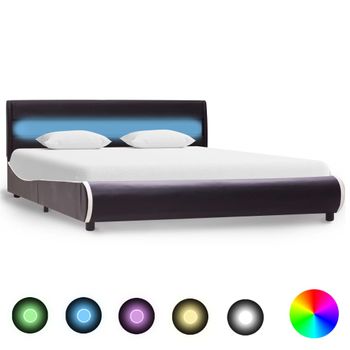 Estructura De Cama Con Led Cuero Sintético Negro 160x200 Cm Vidaxl