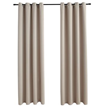 Cortinas Opacas Con Anillas De Metal 2 Piezas Beige 140x175 Cm Vidaxl