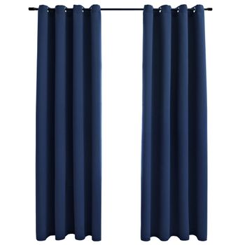 Cortinas Opacas Con Anillas De Metal 2 Uds Azul 140x225 Cm Vidaxl