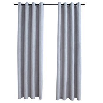 Cortinas Opacas Con Anillas De Metal 2 Piezas Gris 140x245 Cm Vidaxl