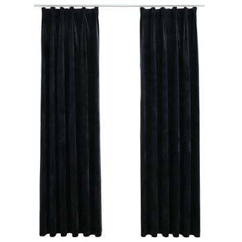 Cortinas Opacas Con Ganchos 2 Pzas Terciopelo Negro 140x225 Cm Vidaxl