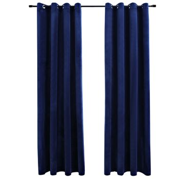 Cortinas Opacas Anillas 2 Pzas Terciopelo Azul Oscuro 140x245cm Vidaxl