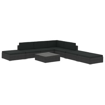 Set Muebles De Jardín 8 Piezas Y Cojines Ratán Sintético Negro Vidaxl