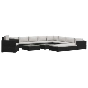 Set Muebles De Jardín 13 Piezas Y Cojines Ratán Sintético Negro Vidaxl