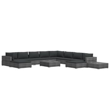 Set De Muebles De Jardín 12 Pzas Y Cojines Ratán Sintético Gris Vidaxl